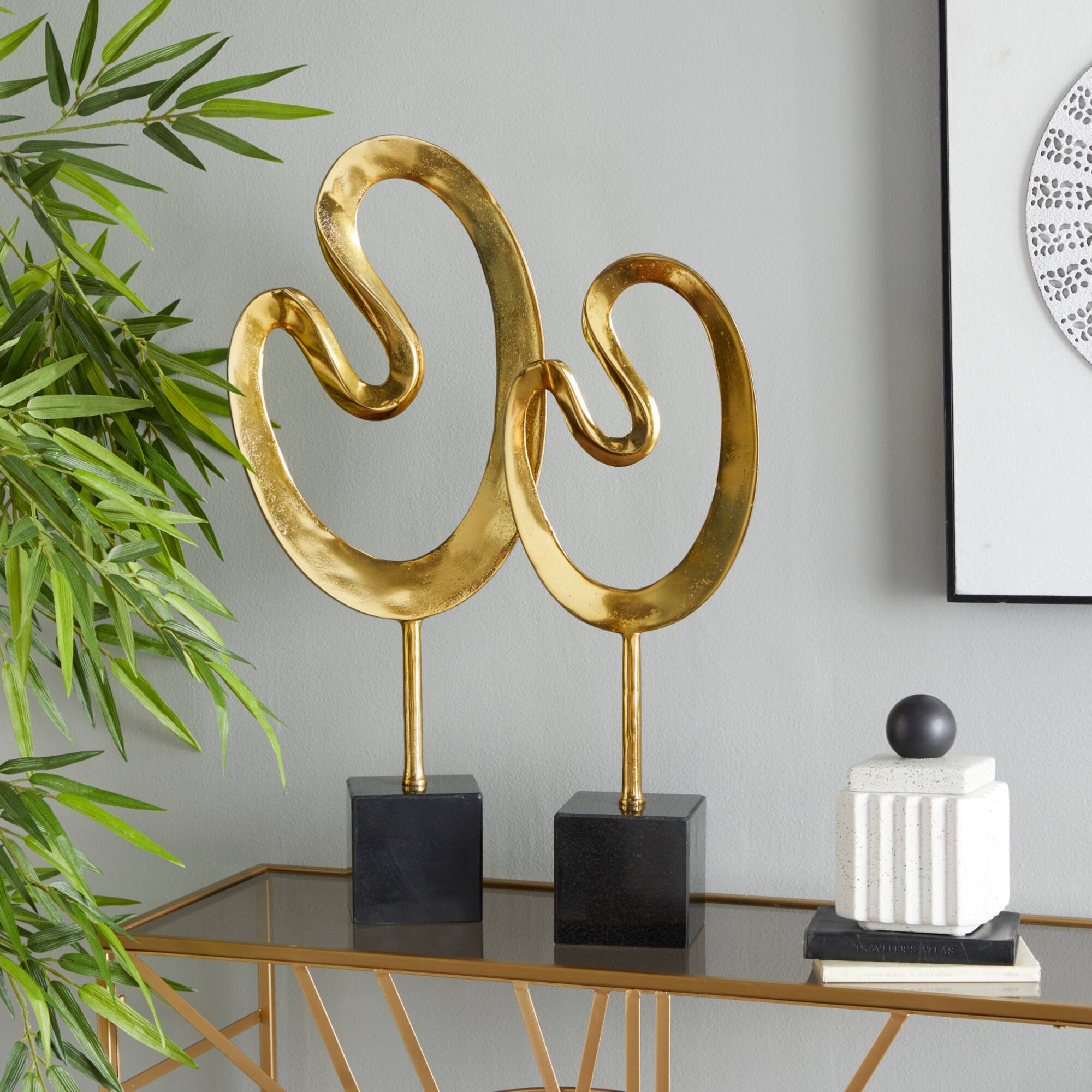 CosmoLiving by Cosmopolitan Gold Marble Contemporary Sculpture